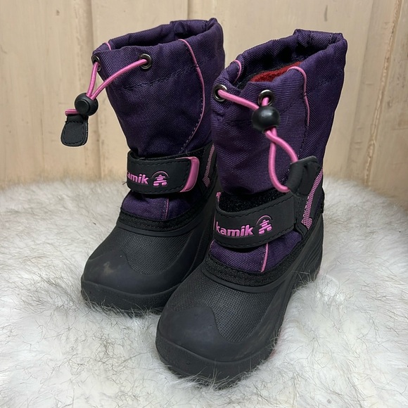 Girls Kamik waterproof snow boots. Like new. Purple, pink and black. Velcro - Picture 1 of 5